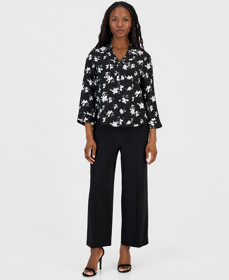 Anne Klein Essentials Petite Printed 3/4-Sleeve V-Neck Top