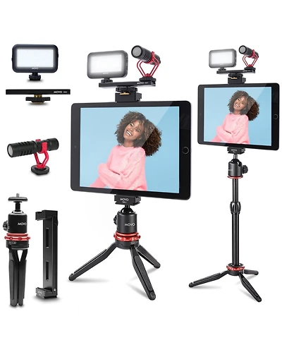 Movo Tablet Vlogging Kit for iPad with Mic, Light, Tabletop Tripod