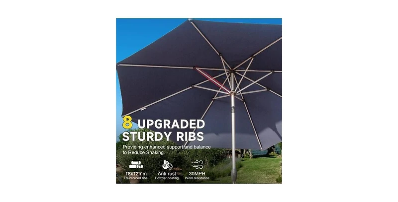Flynama Outdoor 9FT Patio Table Waterproof Umbrella with Push Button Tilt and Crank with 8 Sturdy Ribs
