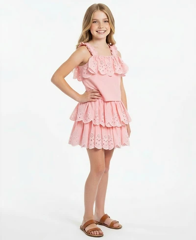 H by Habitual Girls' 7-16 Embroidered Eyelet Top and Skirt, 2-Piece Set