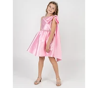 Rare Editions Girls' 7-16 Mikado Asymmetrical Bow Shoulder Dress