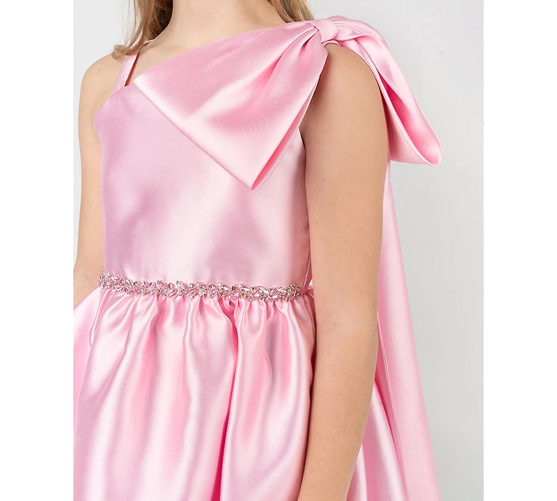 Rare Editions Girls' 7-16 Mikado Asymmetrical Bow Shoulder Dress