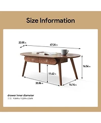 Boyel Living Solid Wood Coffee Table with 2 Drawers, Oval Design & Easy Assembly