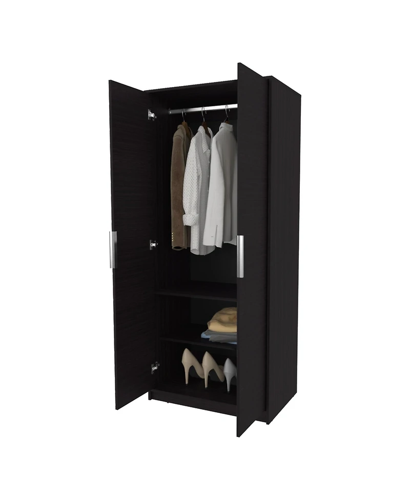 Fm Furniture Wardrobe Berlin, Two Doors, Hanging Rod, Two Shelves, Shoe Rack, Bedroom, Wengue