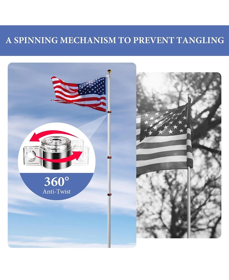 Yescom Ez Go 30Ft Telescoping Flag Pole Kit – Portable Display for Outdoor Business, Events & Advertising