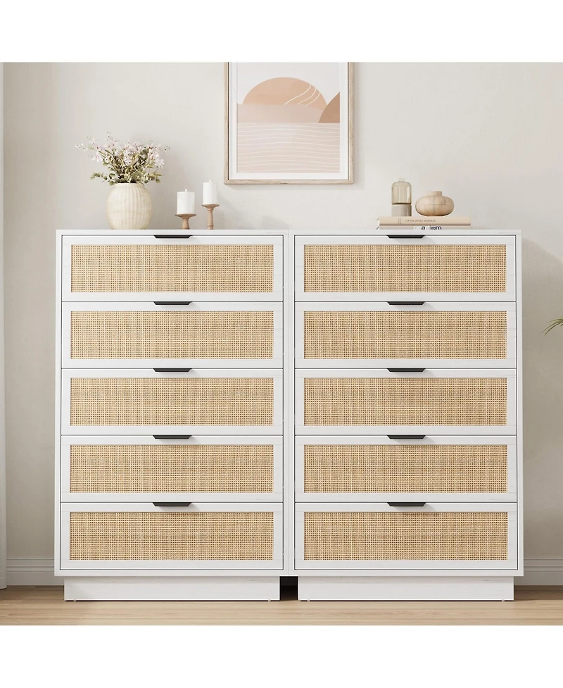 gaomon 5 Drawer Rattan Dresser for Bedroom, Integrated Cabinet Body & Legs Design