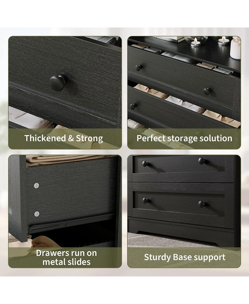 gaomon 5 Drawer Wooden Dressers for Bedroom with Led Lights & Charging Station