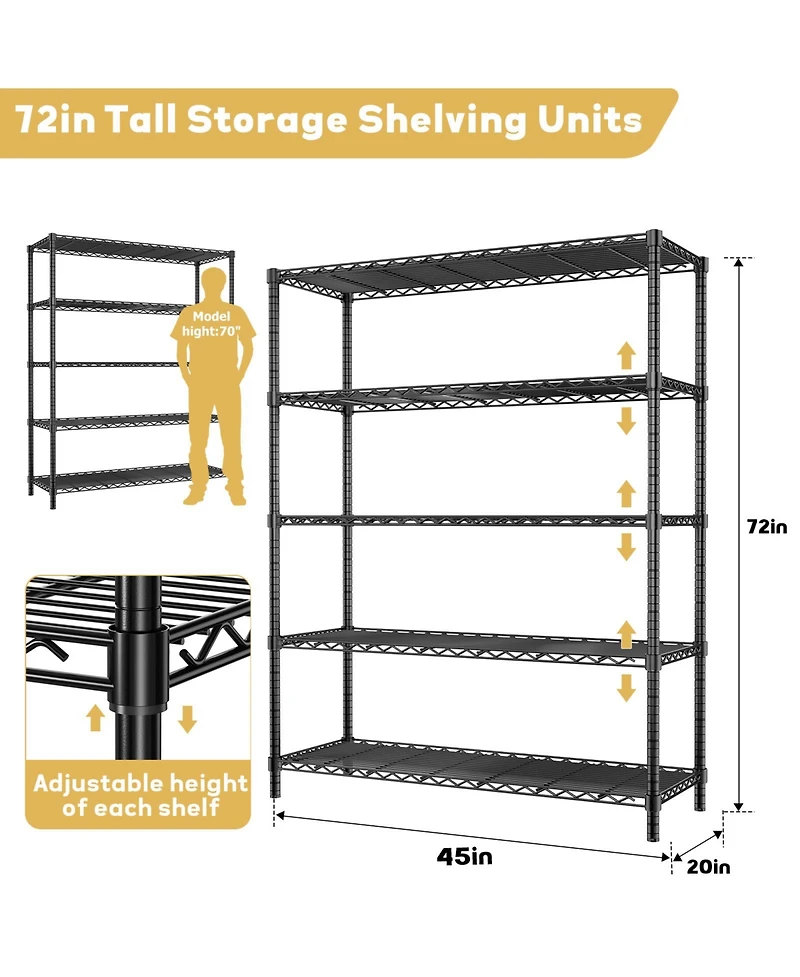 Lovmor -Tier in W x in H x 20 in D Height Adjustable Garage Wire Shelving Unit