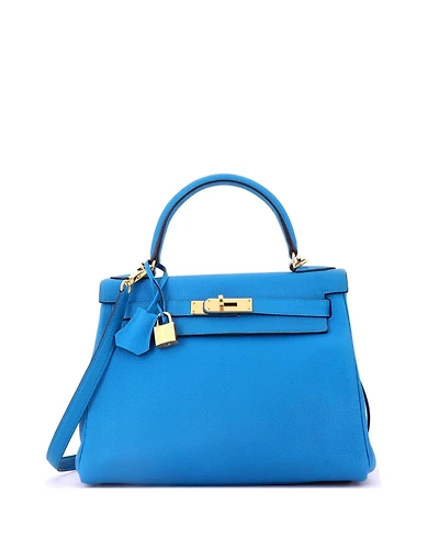 Pre-Owned HERMES Kelly Handbag Blue Togo with Gold Hardware