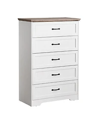 gaomon 5 Drawer White and Brown Modern Dresser, Chest of Drawers Organizers, Closet Storage Cabinet for Bedroom