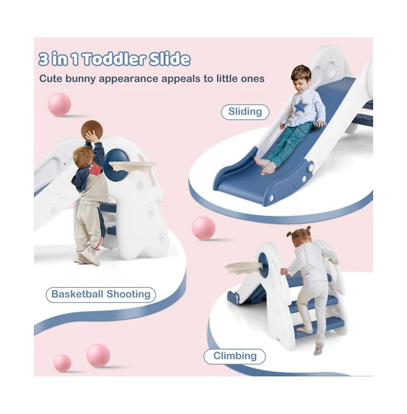 Hongge Kids Indoor Playground with Folding Slide Climber and Basketball Hoop