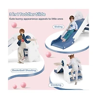 Hongge Kids Indoor Playground with Folding Slide Climber and Basketball Hoop