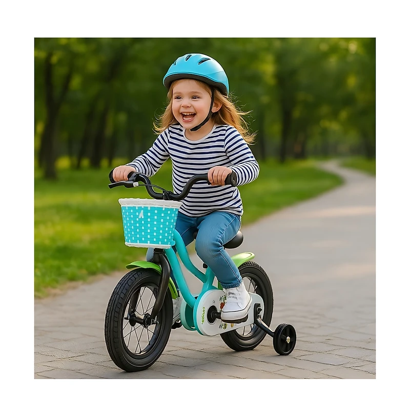 Hongge Kids Adjustable Bicycle with Training Wheels and Safety Brakes for Beginner Riders