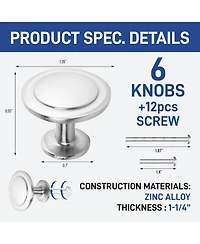 Lifemaster 6pcs 1-1/4" Kitchen Cabinet Knobs - Rust-Proof, Brushed Nickel Finish, Modern Design, Strong Zinc Alloy