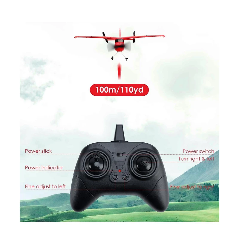 Bruce & Shark 2.4G 2-Channel Rc Plane with 30 Min Flight & Crash Resistant Epp Foam