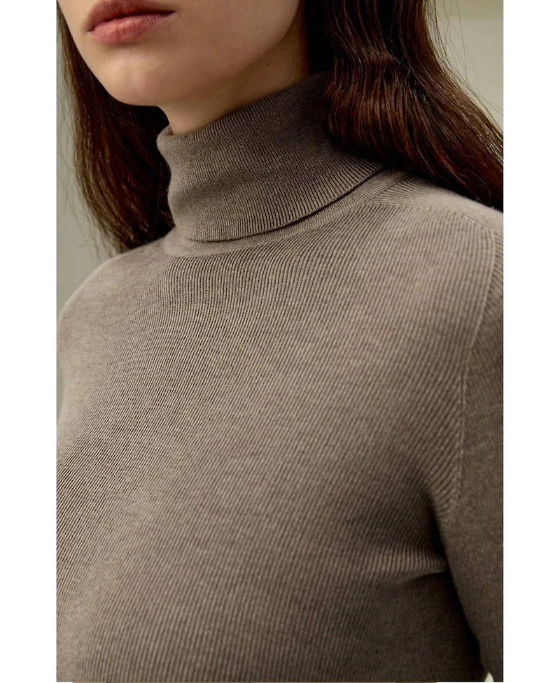 Lilysilk Women's Seamless Silk-Cashmere Blend Turtleneck Sweater