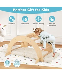 Hongge 6 in 1 Wooden Kids Climbing Arch Playset with Rocker Ladder Sensory Table and Cushion