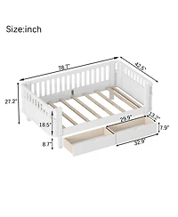 Boyel Living Twin Size Wood Platform Bed for Kids with Low Profile, Safety Rails & 2 Wheeled Storage Drawers