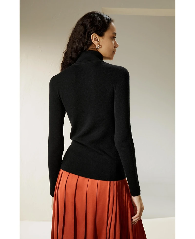 Lilysilk Women's Seamless Silk-Cashmere Blend Turtleneck Sweater