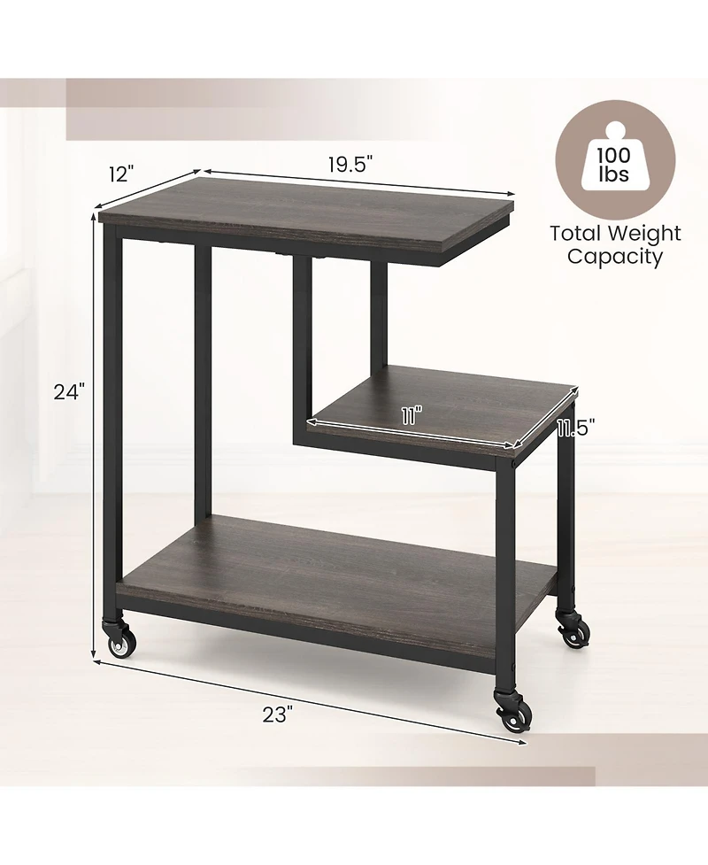 sumyeg G-shaped Side Table 3-Tier Mobile End Table with Open Shelves