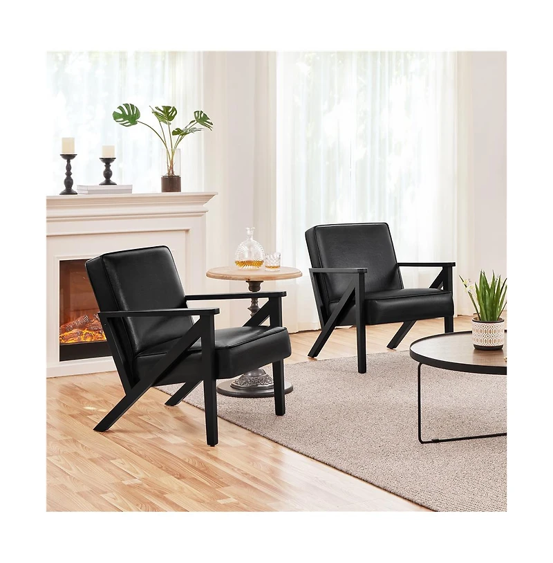 Yaheetech Faux Leather Armchair with Z-shaped Wood Legs Dark Brown