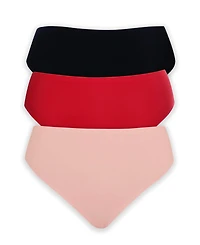 Parfait Women's Bonded French Cut PP5031 Body Smoothing Panties with No Visible Panty Lines (3 pack) - Black/Porcelain/Red