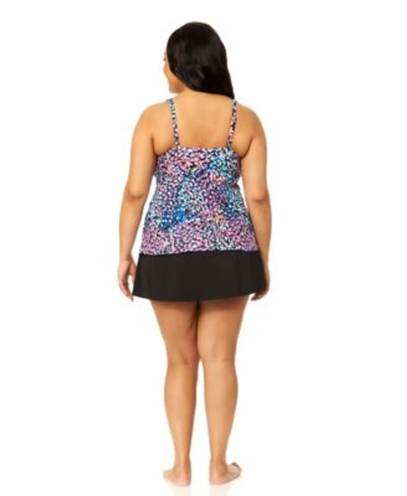 Island Escape Plus Size V Neck Monterey Tankini Top Skirt
