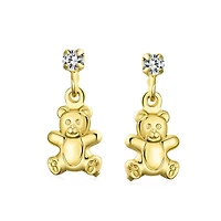 Bling Jewelry Whimsical Playful Animal Teddy Bear Dangling Stud Earrings Cz Plated Brass