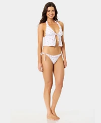 California Waves Women's Mini Cherry Lettuce Edge Flyaway Tankini Top