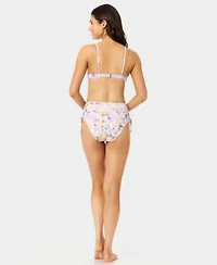 California Waves Womens Blooming Garden Keyhole Swim Bralette High Waist Bottoms