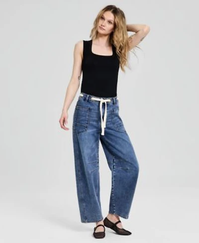 Now This Womens High Rise Tie Waist Denim Jeans Macys Exclusive
