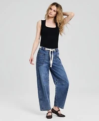 Now This Womens High Rise Tie Waist Denim Jeans Macys Exclusive
