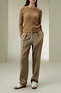 Lilysilk Women's Classic Cable Knit Sweater with Ribbed Edges