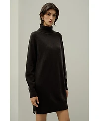 Lilysilk Women's Wool-Cashmere Turtleneck Sweater Dress
