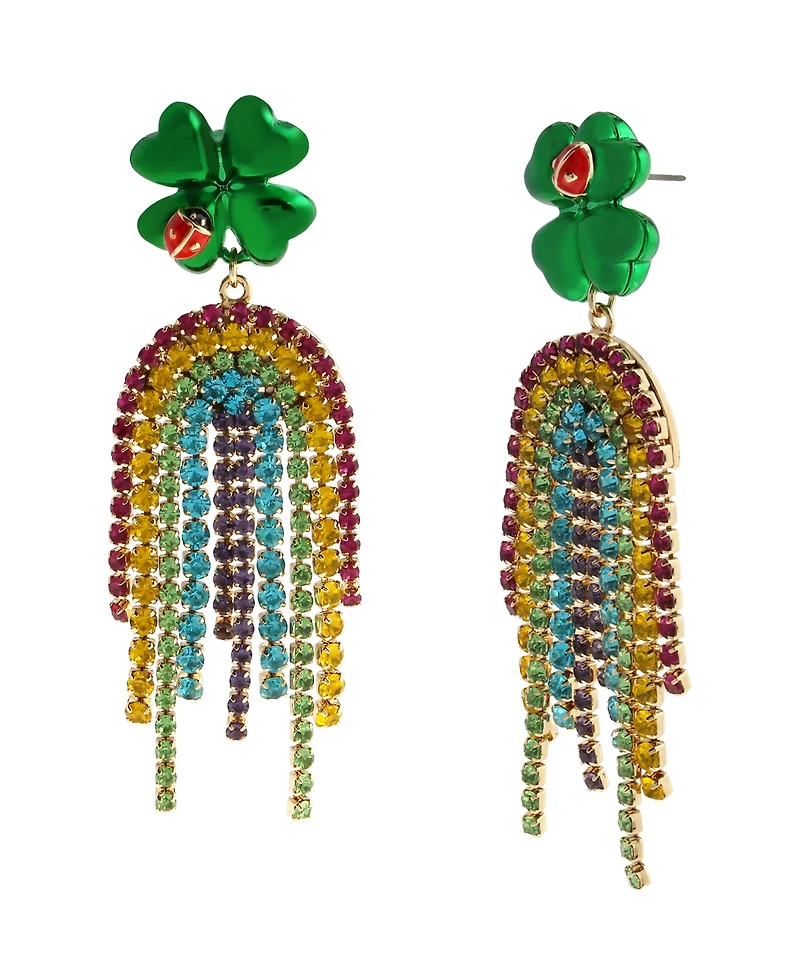 Betsey Johnson Faux Stone Paddy's Princess Shamrock Rainbow Chandelier Earrings