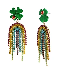 Betsey Johnson Faux Stone Paddy's Princess Shamrock Rainbow Chandelier Earrings