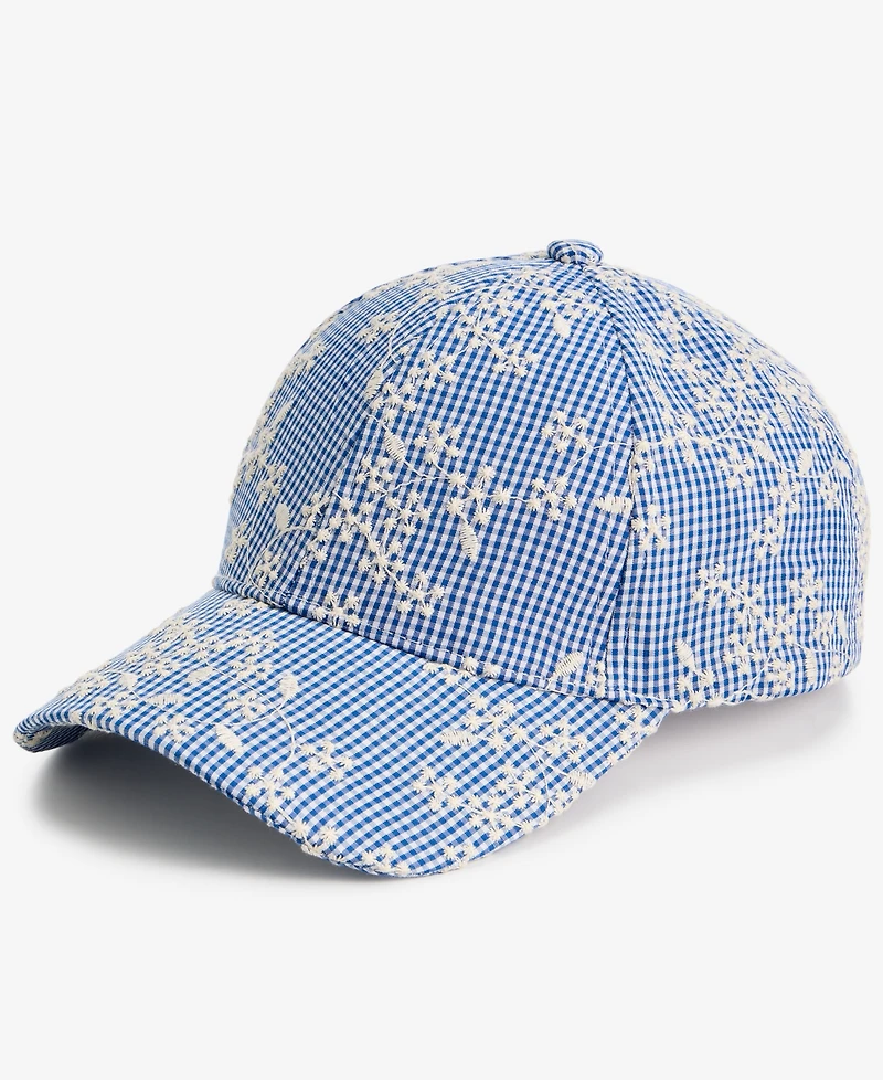 On 34th Floral Embroidered Gingham Baseball Cap, Macy's Exclusive