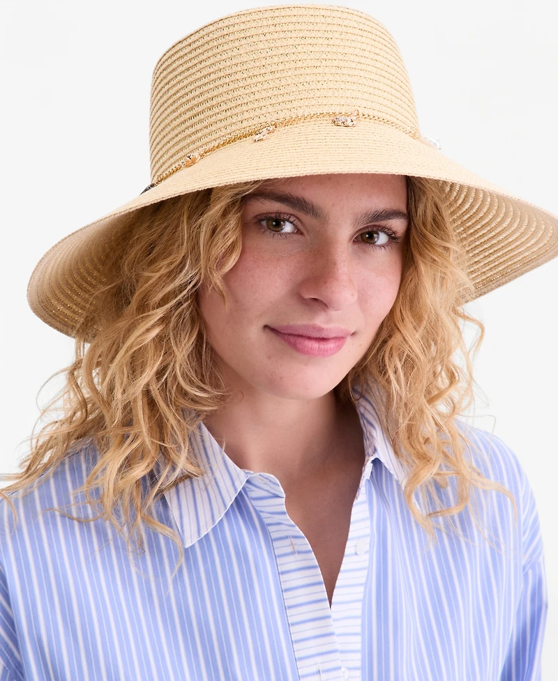 On 34th Charm Trim Straw Down Brim Hat, Macy's Exclusive