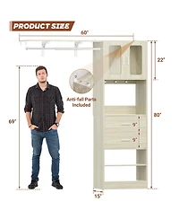 Aheaplus 5FT Closet Organizer with Drawers, Hanging Rod, Reversible Shelves, and Cabinet