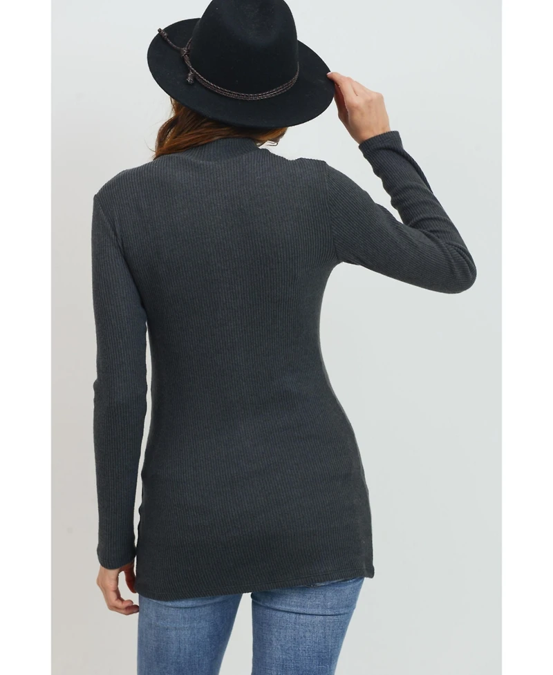 Hello Miz Maternity Mock Neck Long Sleeve Ribbed Top