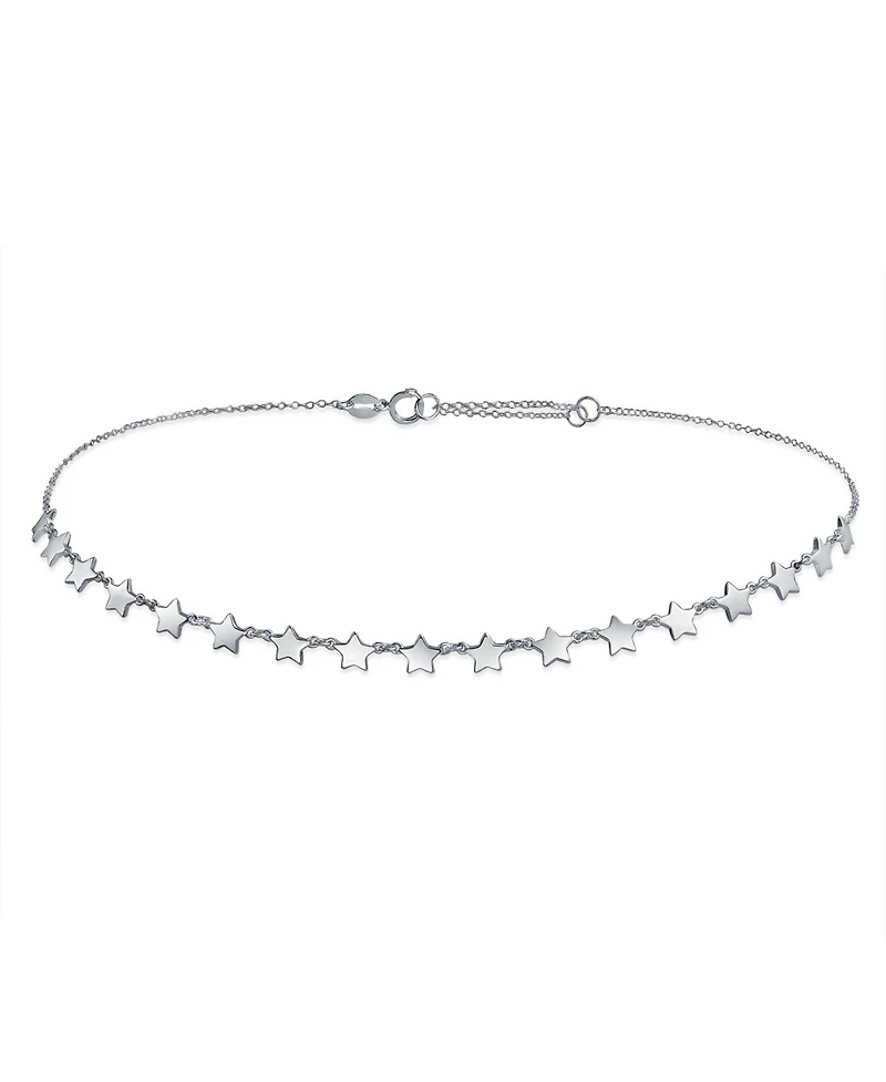 Bling Jewelry American Usa Patriotic Celestial Rock Star Super Stars Thin Collarbone Necklace & Linear Dangle Earrings Jewelry Set Sterling Silver