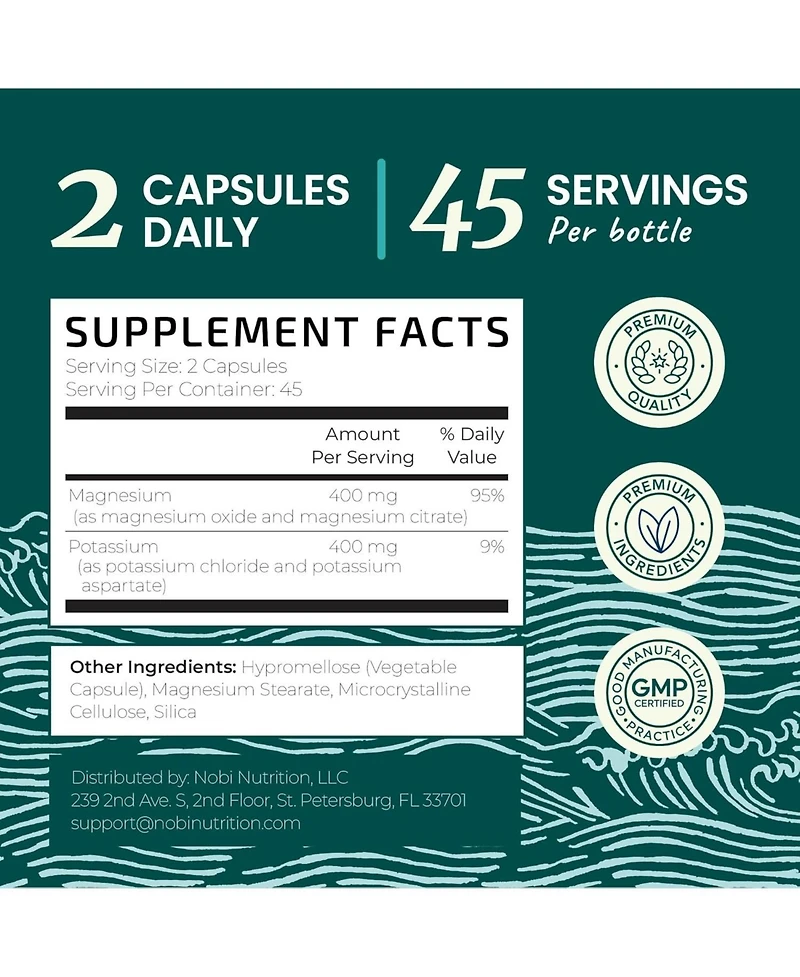 Nobi Nutrition Potassium Magnesium Capsules, 90ct