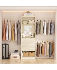 Aheaplus 48 - 96 Inch Wide Adjustable Closet Organizer with 4 Drawers, 3 Hanging Rods, and a Mirror, Freestanding
