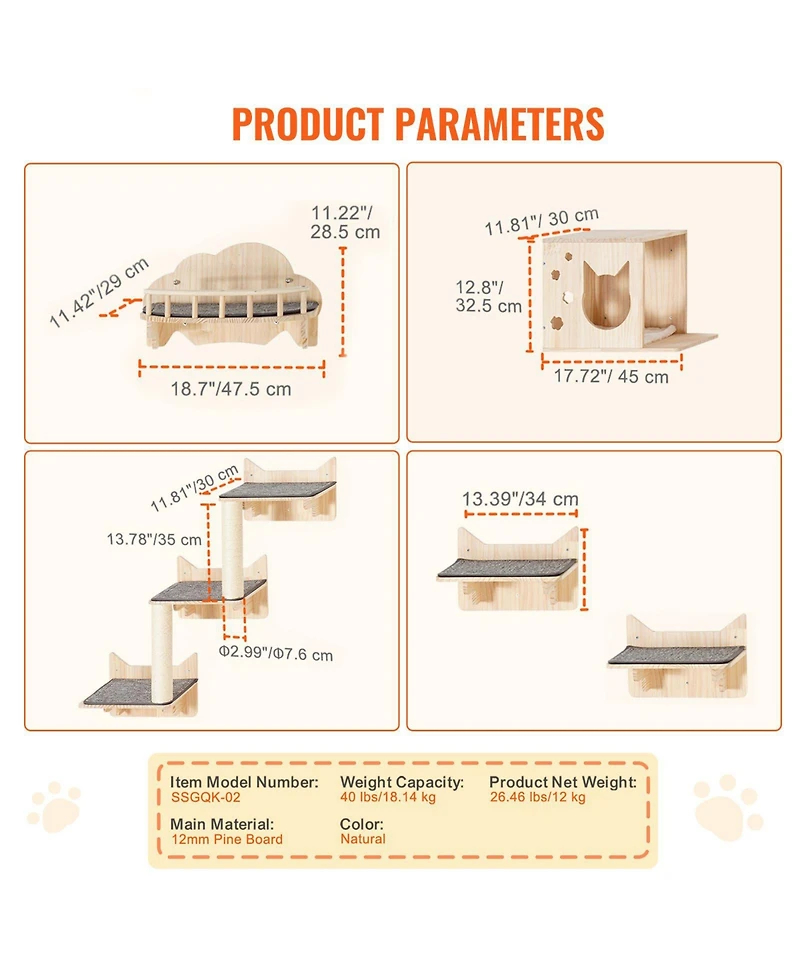 Cozito 5-Piece Wall-Mounted Cat Shelf & Perch Set, Holds up to 40 lbs