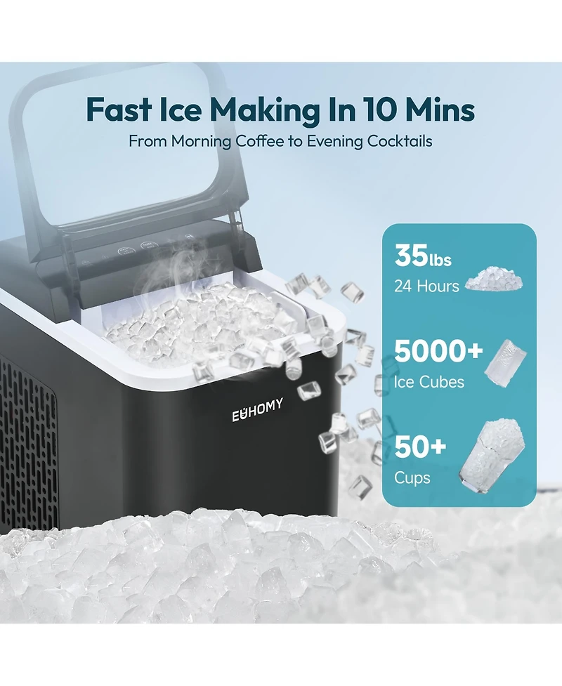 Euhomy 26-lb Ice Per day Nugget/Pebble Ice Maker with Auto-Cleaning and 1.8Lbs Ice Storage in Black