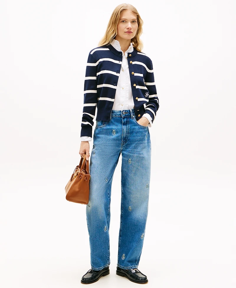 Tommy Hilfiger Women's Monogram Script Striped Cardigan