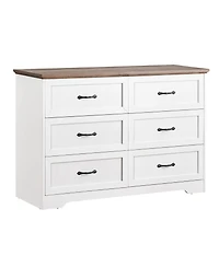 gaomon 6 Drawer White and Brown Modern Dresser, Chest of Drawers Organizers, Closet Storage Cabinet for Bedroom