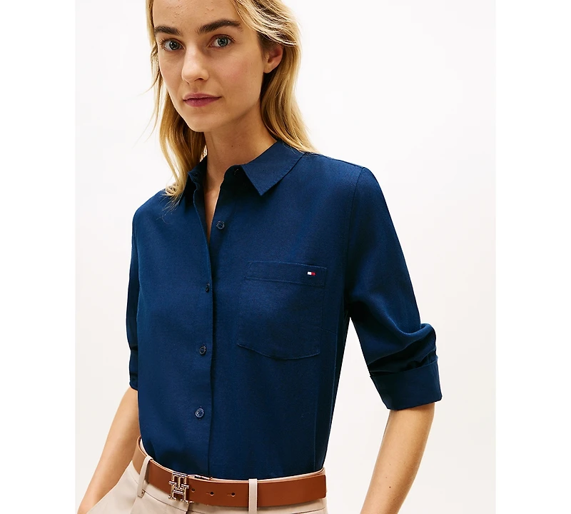 Tommy Hilfiger Women's Roll-Tab Sleeve Collared Shirt
