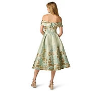 Adrianna Papell Petite Floral Off-The-Shoulder Tea Dress