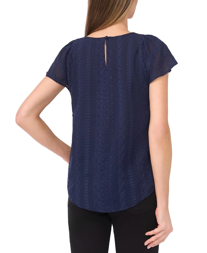 CeCe Women's Flutter Sleeve Crewneck Top